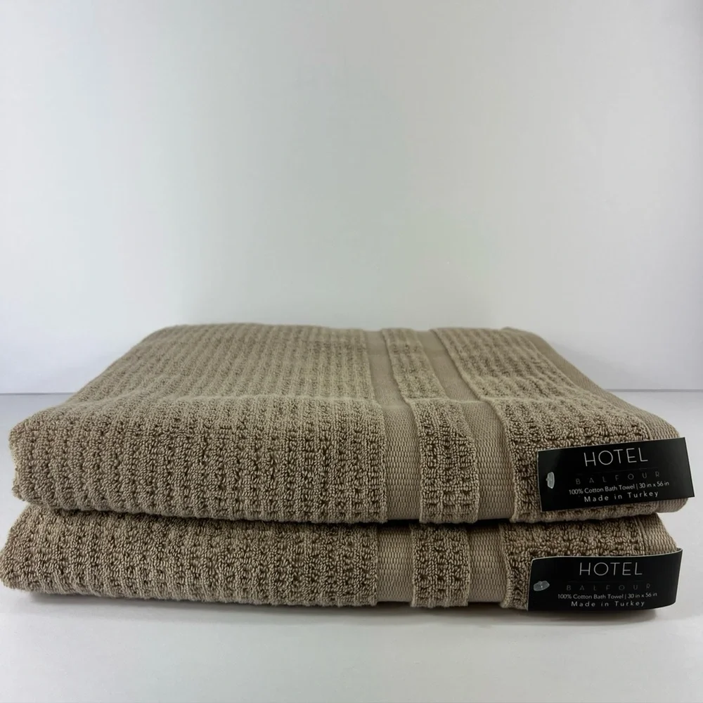 Hotel Balfour Turkish Cotton Bath Towels Brown Textured Plush Set of 2 NEW